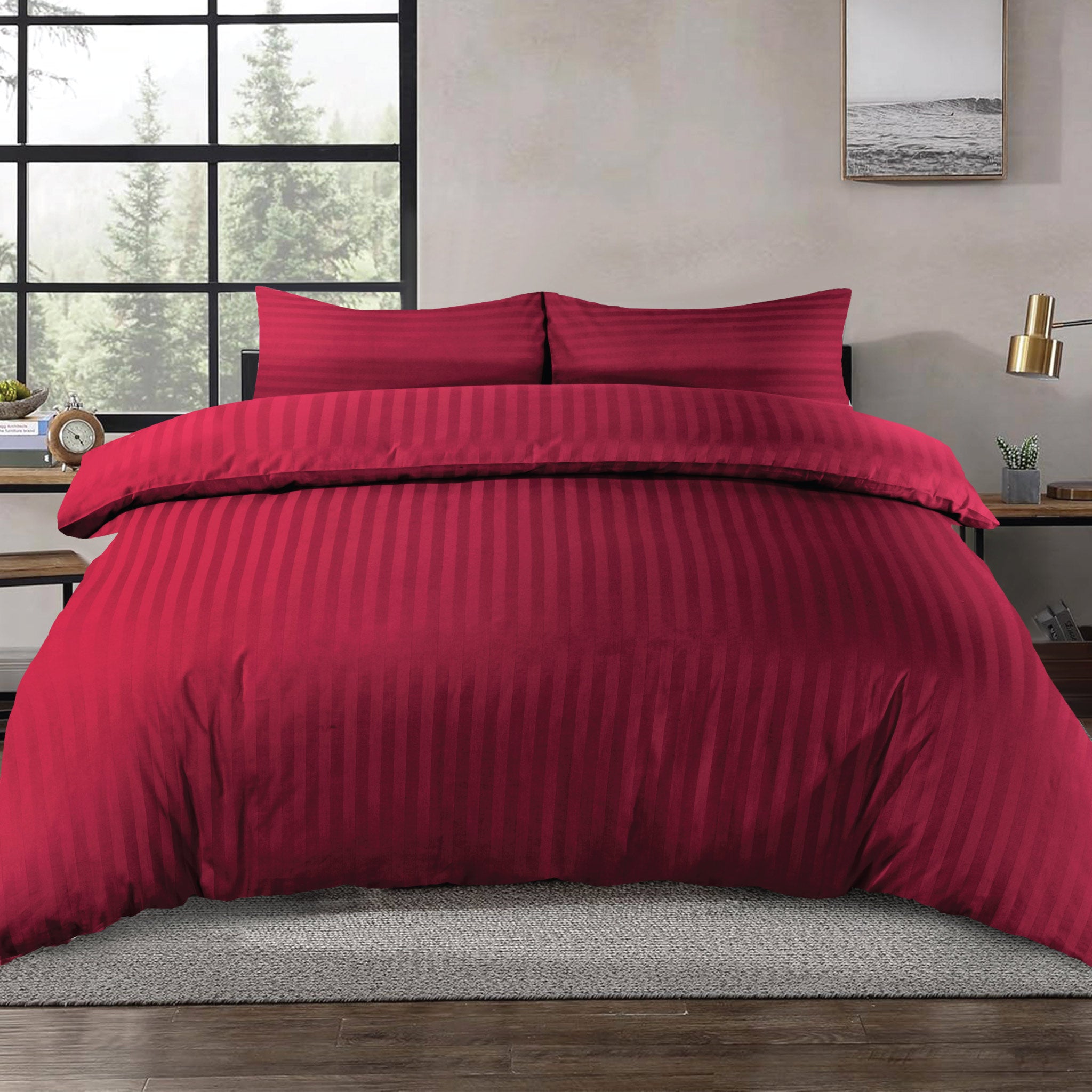 Siesta Zen 100% Cotton Hotel Luxury Sateen Duvet Cover Set, 2cm Satin Stripe, Ultra-Soft, Breathable & Hypoallergenic