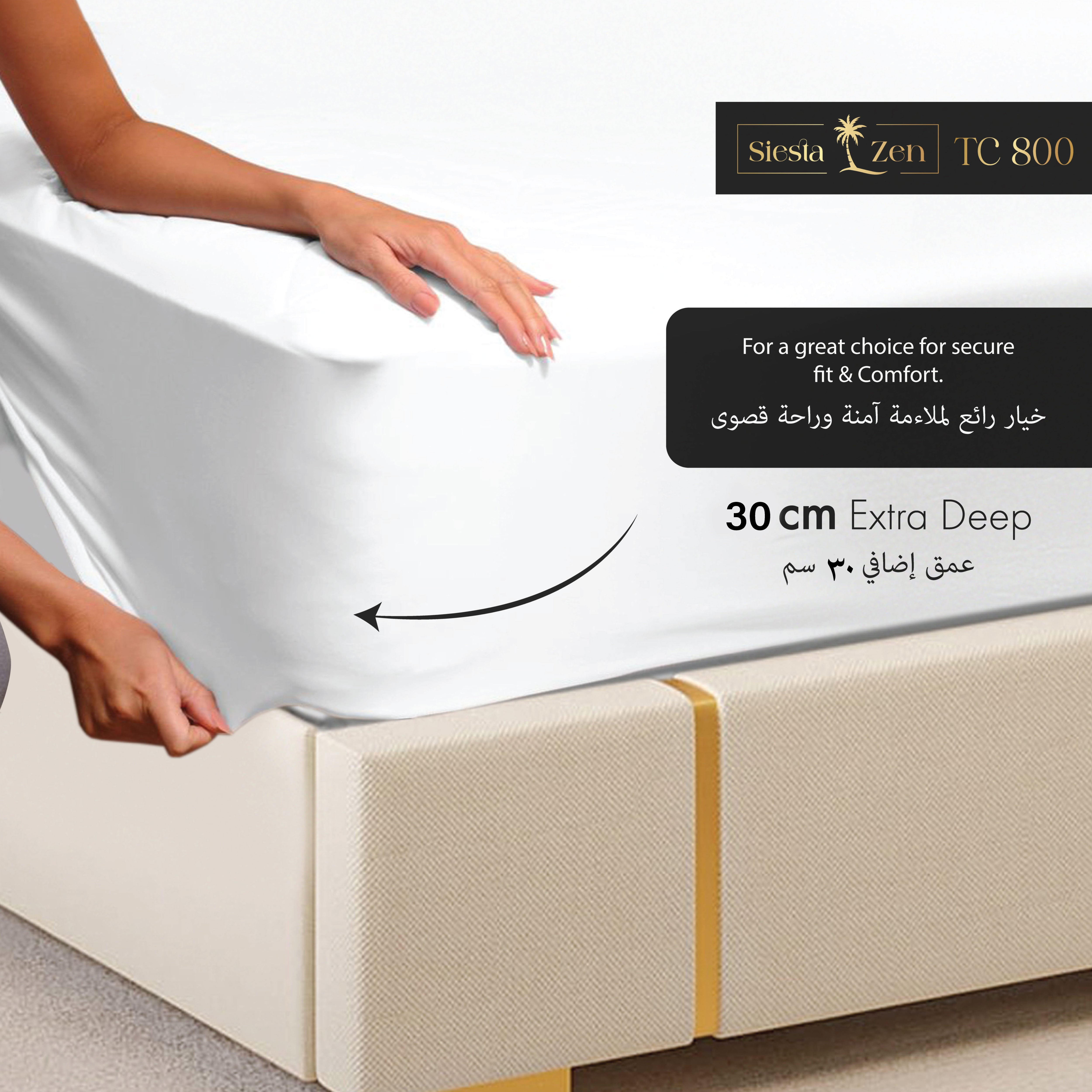 Siesta Zen 100% Egyptian Cotton Sateen 800 Thread Count Fitted Sheet 40cm Deep Pocket Hotel Quality