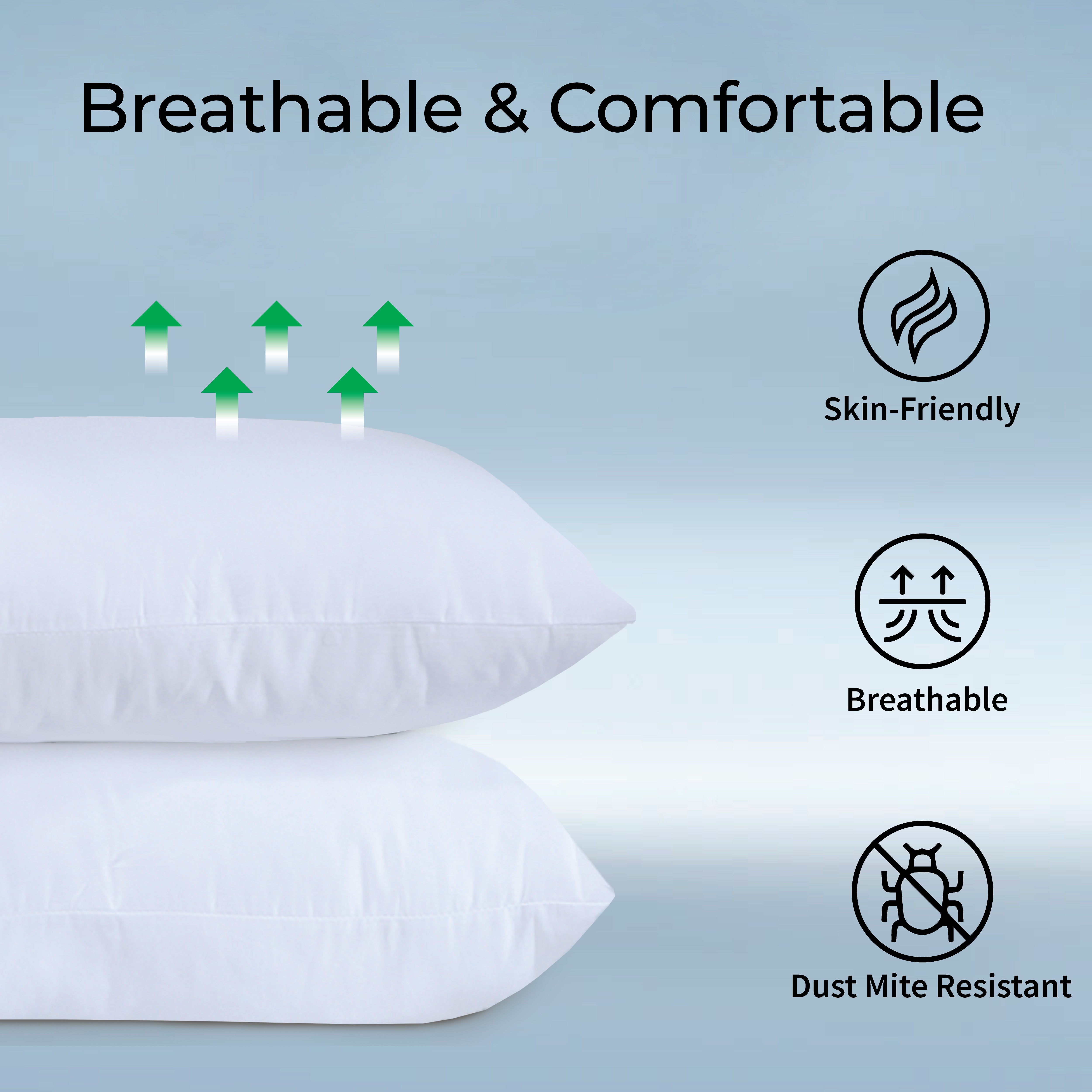 Hotel Quality Pair of Standard Hollow-fiber Filled Pillow, Breathable, Hyperallergenic, Plush Hotel-Style Down Alternative, Medium-Firm Support, Quick bounce back