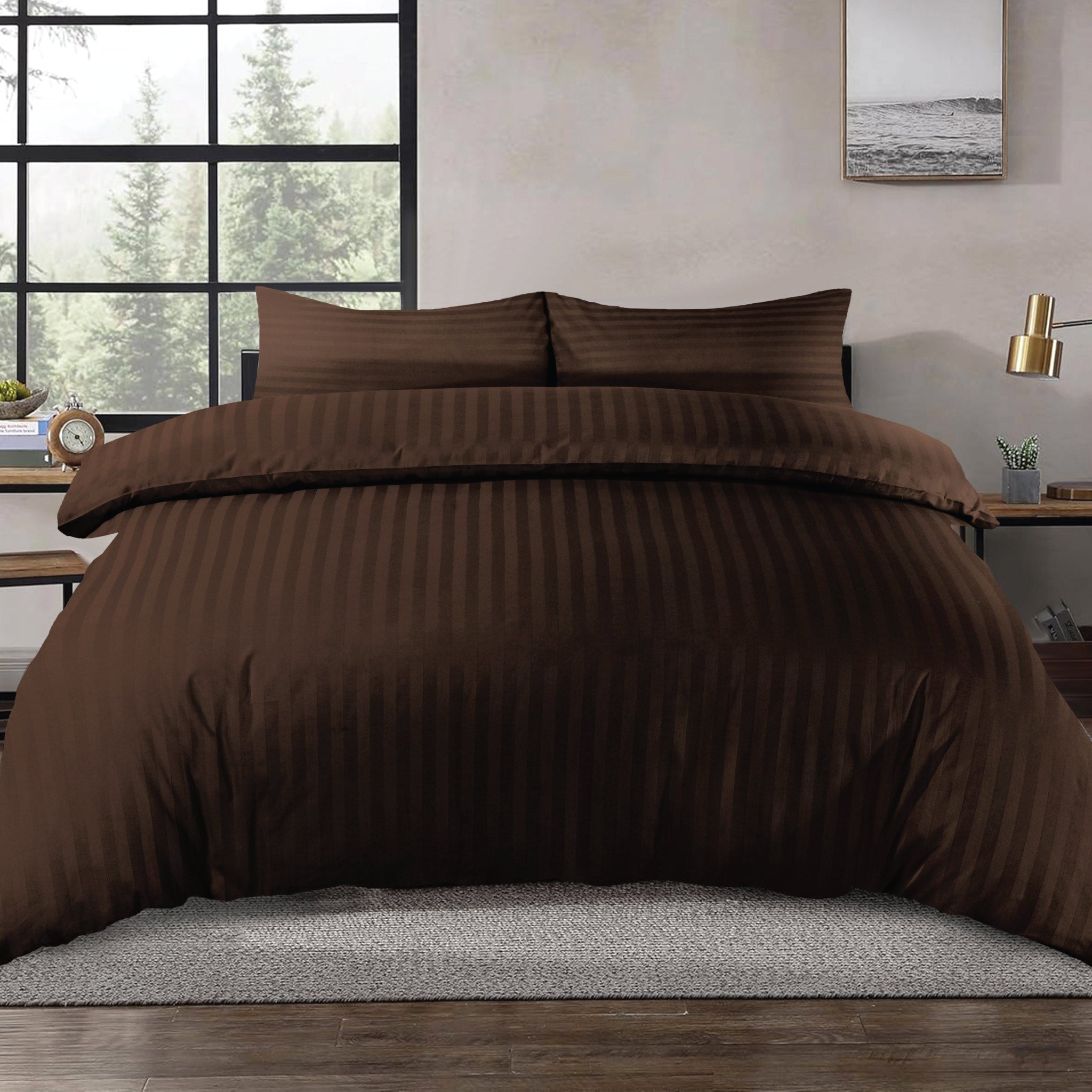 Siesta Zen 100% Cotton Hotel Luxury Sateen Duvet Cover Set, 2cm Satin Stripe, Ultra-Soft, Breathable & Hypoallergenic