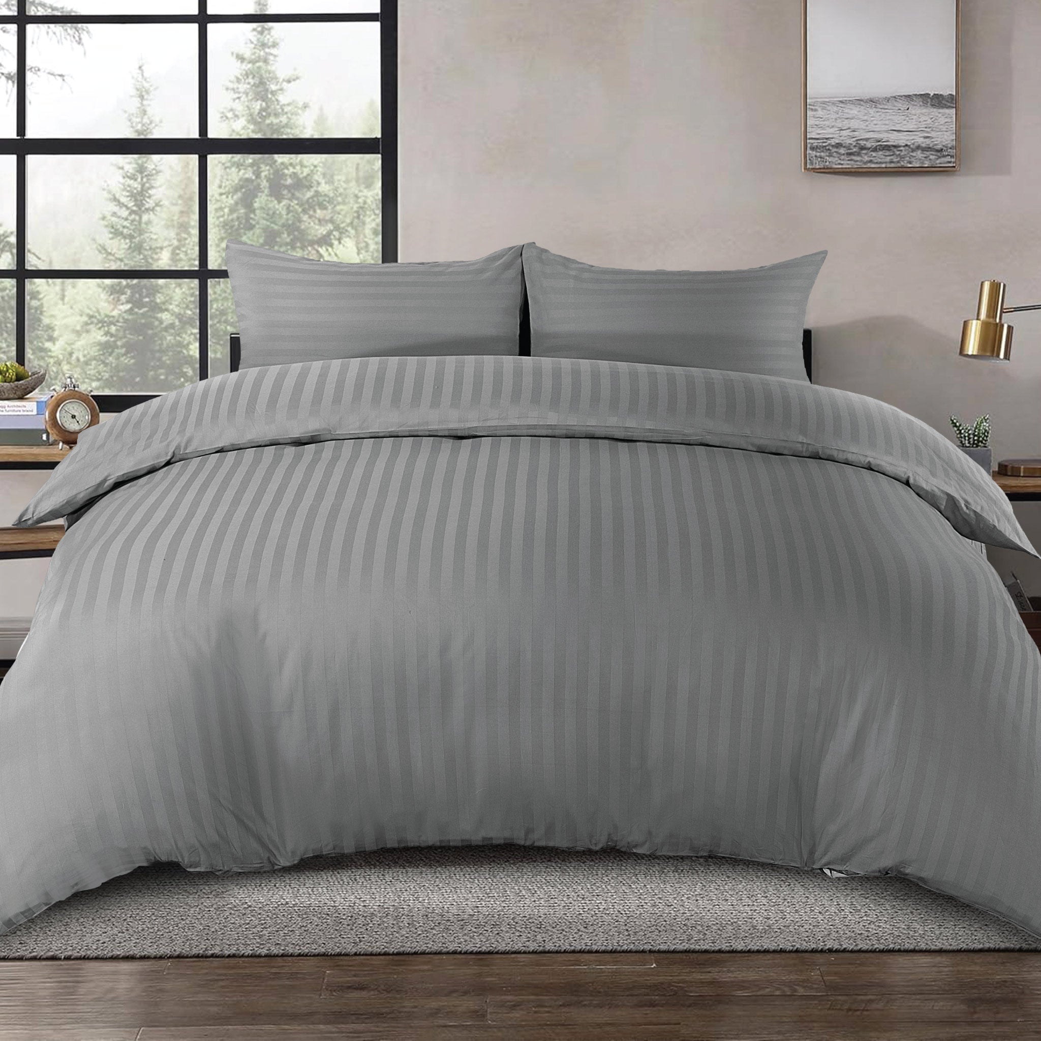 Siesta Zen 100% Cotton Hotel Luxury Sateen Duvet Cover Set, 2cm Satin Stripe, Ultra-Soft, Breathable & Hypoallergenic