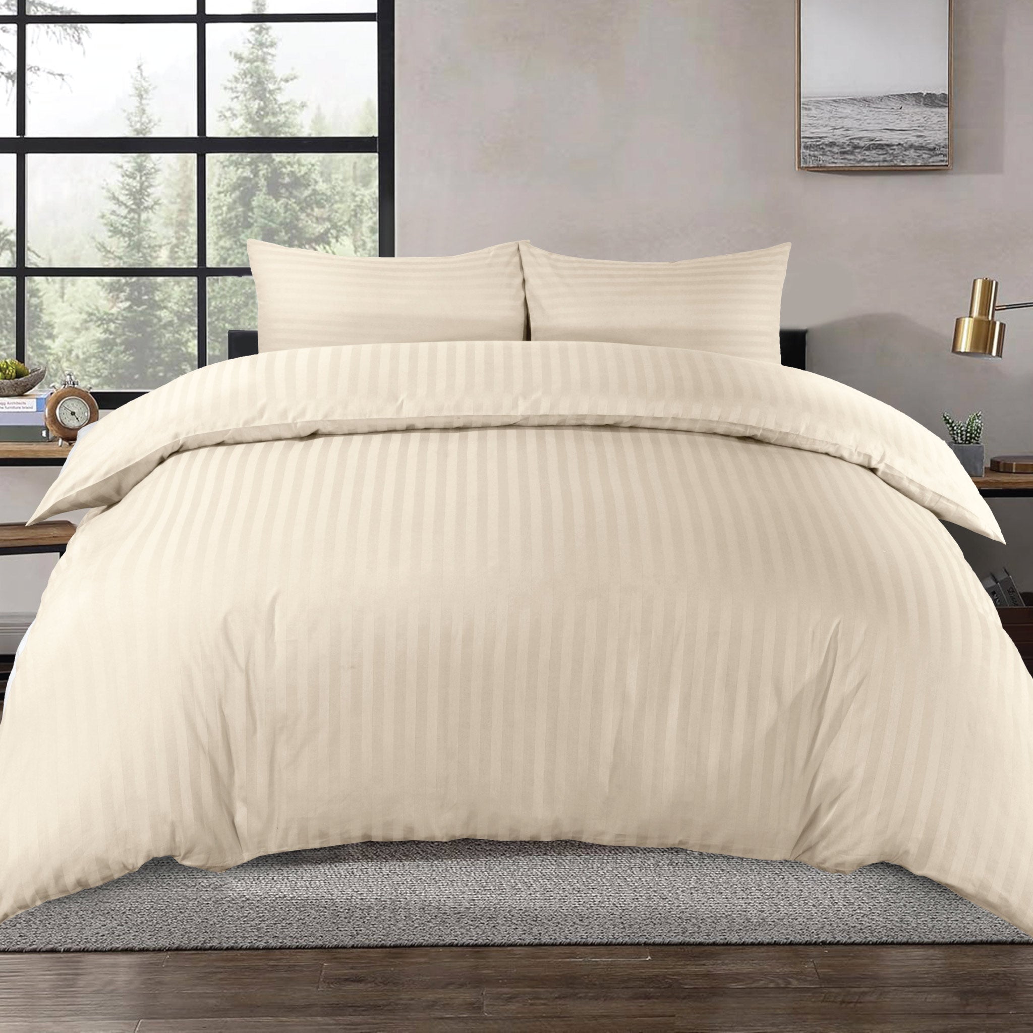 Siesta Zen 100% Cotton Hotel Luxury Sateen Duvet Cover Set, 2cm Satin Stripe, Ultra-Soft, Breathable & Hypoallergenic