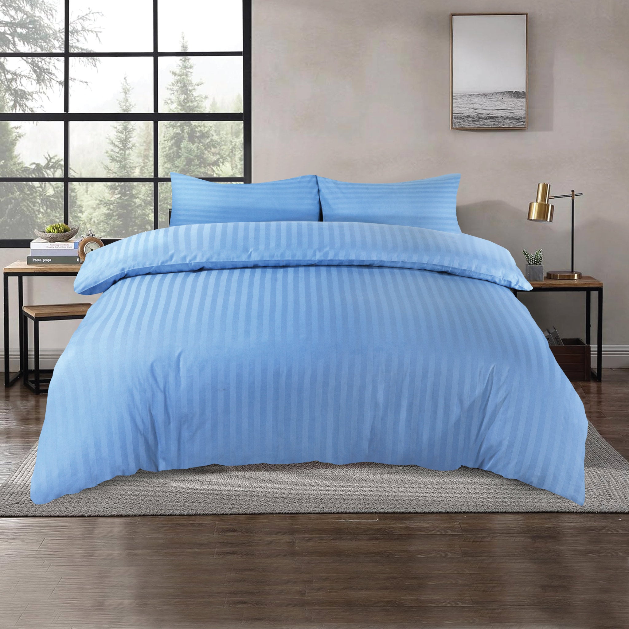Siesta Zen 100% Cotton Hotel Luxury Sateen Duvet Cover Set, 2cm Satin Stripe, Ultra-Soft, Breathable & Hypoallergenic
