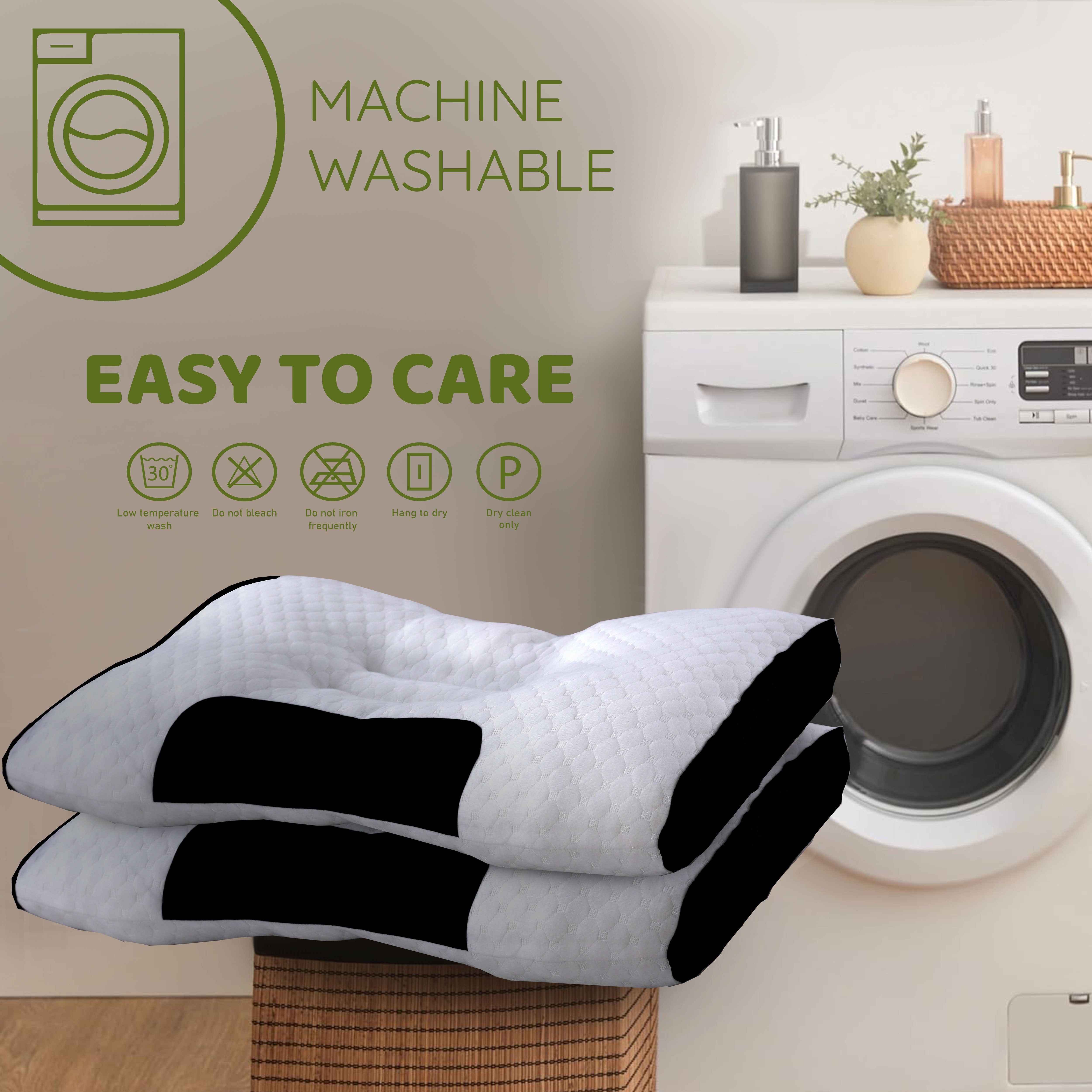 Bamboo Filled Pillow (Pack of 2) Standard Size Ergonomic Bed Pillows with Zipper, Virgin Hollow Fiber, Hypoallergenic, Breathable, Cervical Neck Support for Side Sleepers (2, White/AirFlow)