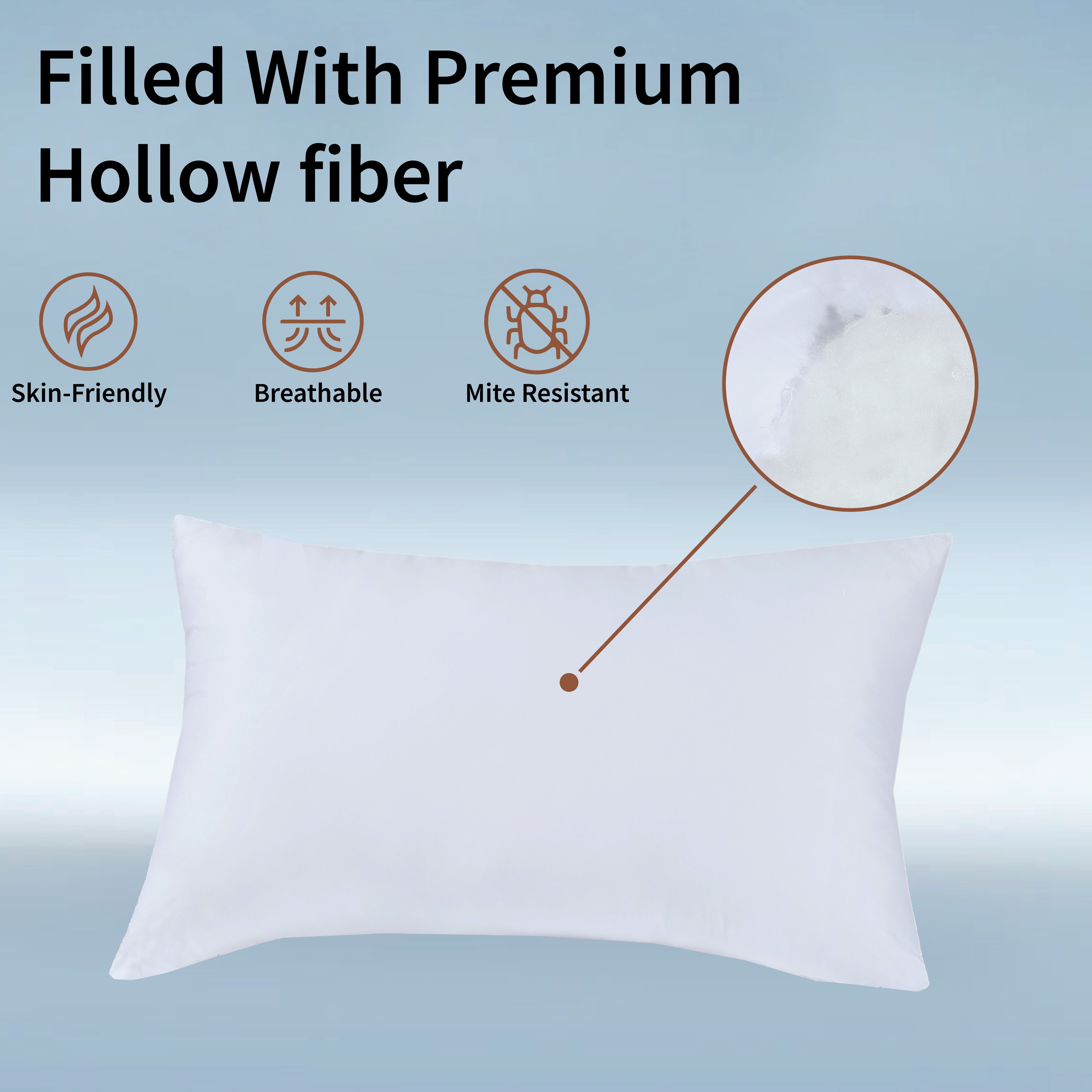Hotel Quality Pair of Standard Hollow-fiber Filled Pillow, Breathable, Hyperallergenic, Plush Hotel-Style Down Alternative, Medium-Firm Support, Quick bounce back