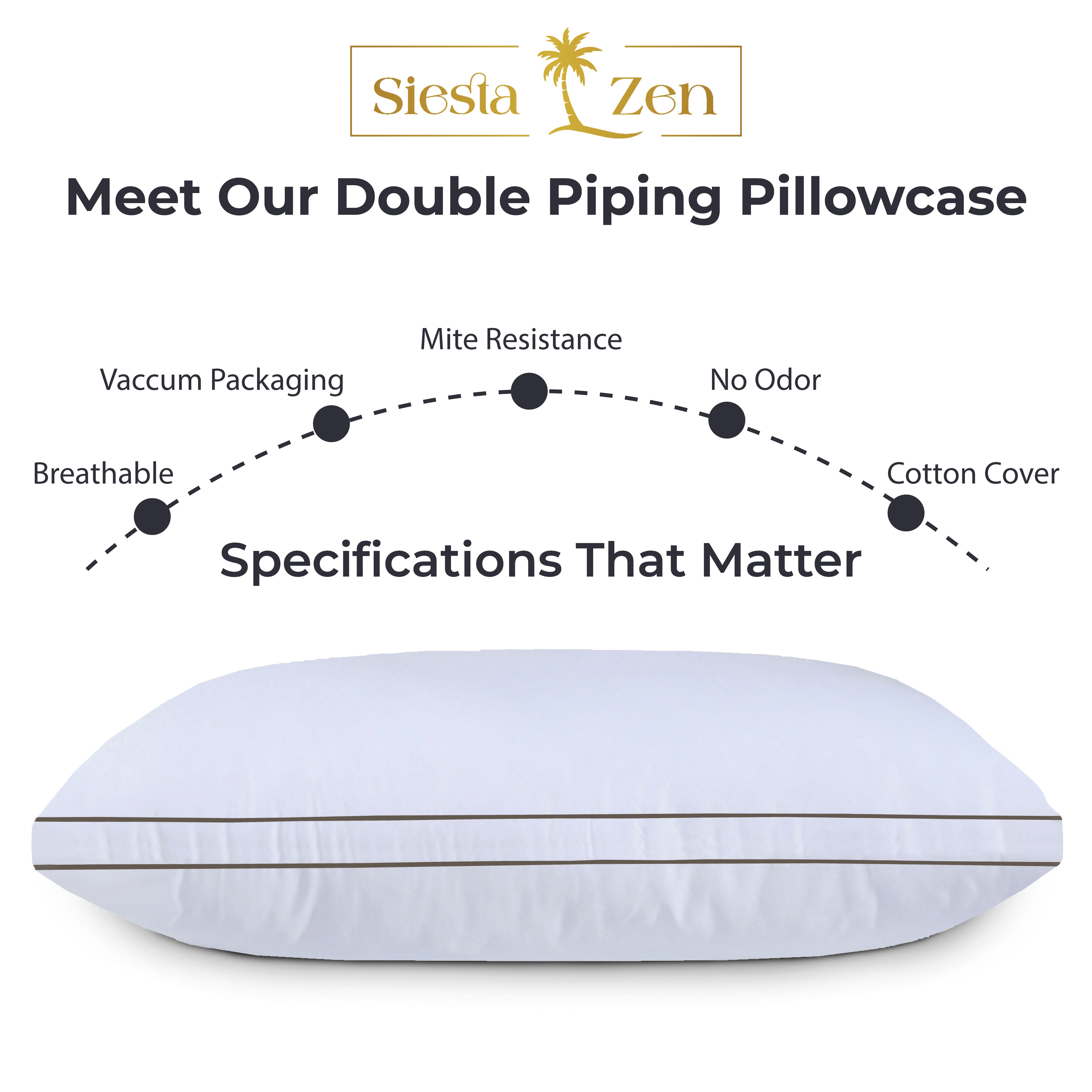 Hotel Quality Hollow-Fiber Filled Pillows (Pack of 2) – Plush Down-Alternative, Breathable, Hypoallergenic, Medium-Firm Support, Quick Bounce-Back, Double Piping Standard Pillows