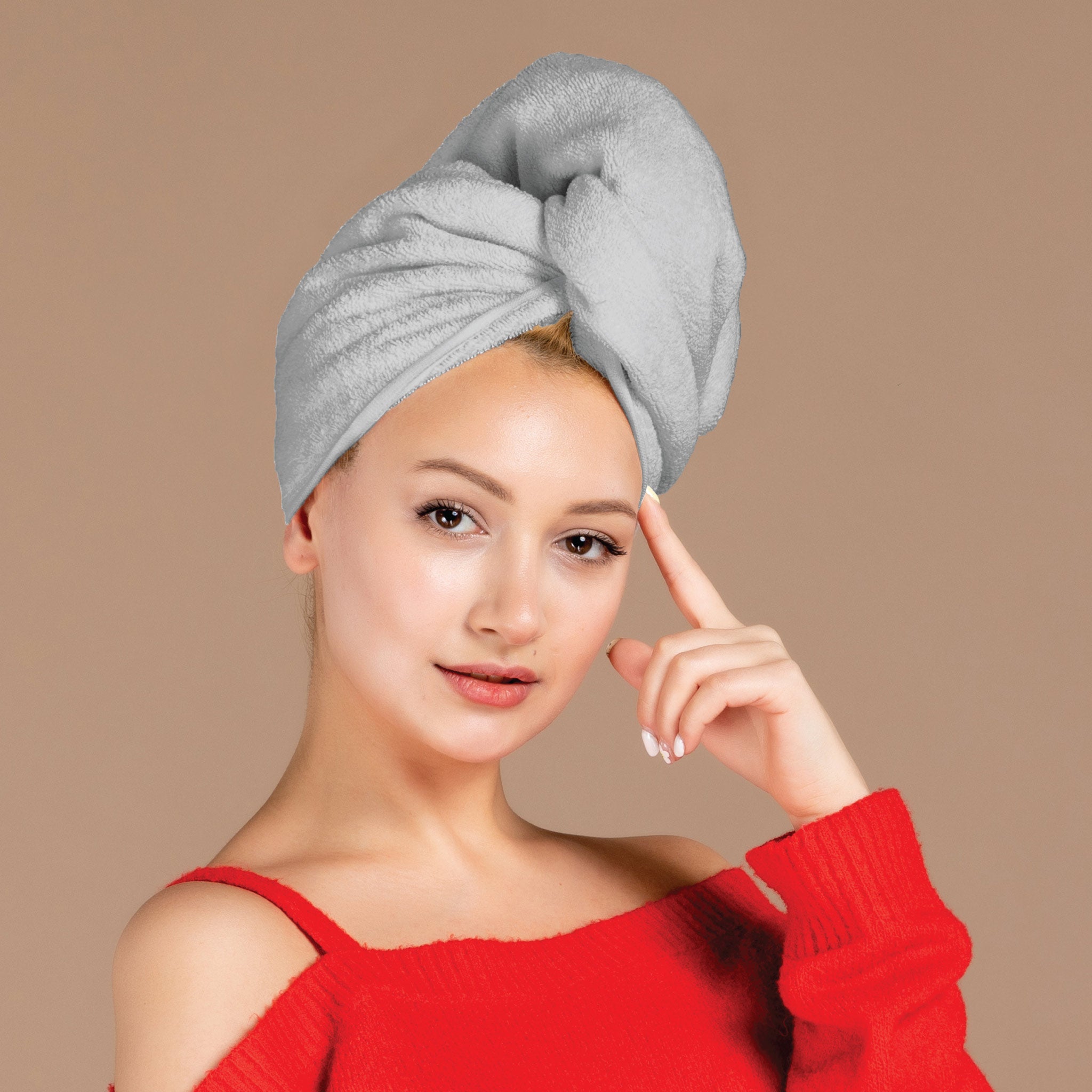 Siesta Zen Premium Combed 100% Cotton Hair Drying Towel Ultra Soft Quick-Dry Turban with Easy Button, Frizz-Free Wrap for Women & Kids, Super Absorbent for Curly, Long & Thick Hair