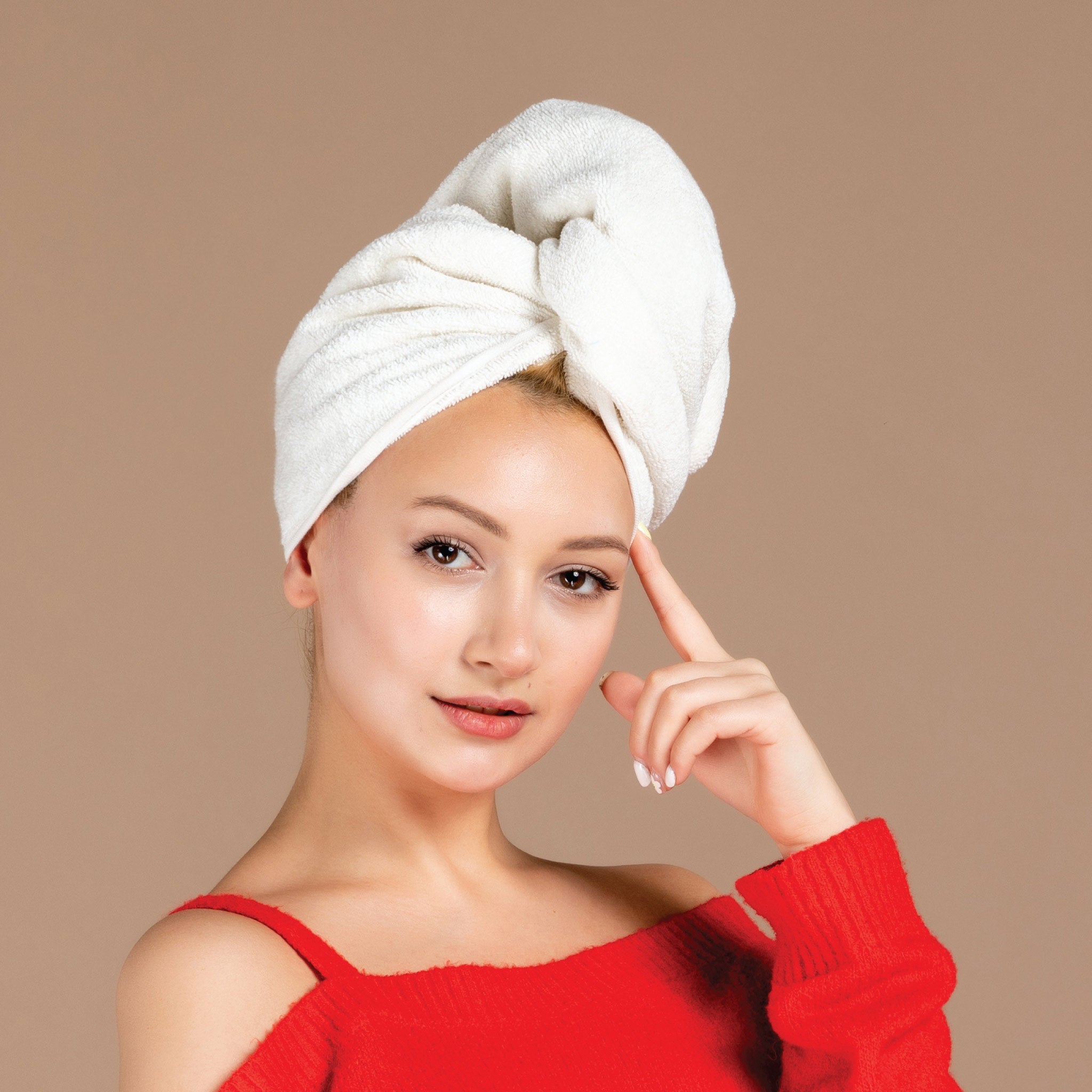 Siesta Zen Premium Combed 100% Cotton Hair Drying Towel Ultra Soft Quick-Dry Turban with Easy Button, Frizz-Free Wrap for Women & Kids, Super Absorbent for Curly, Long & Thick Hair