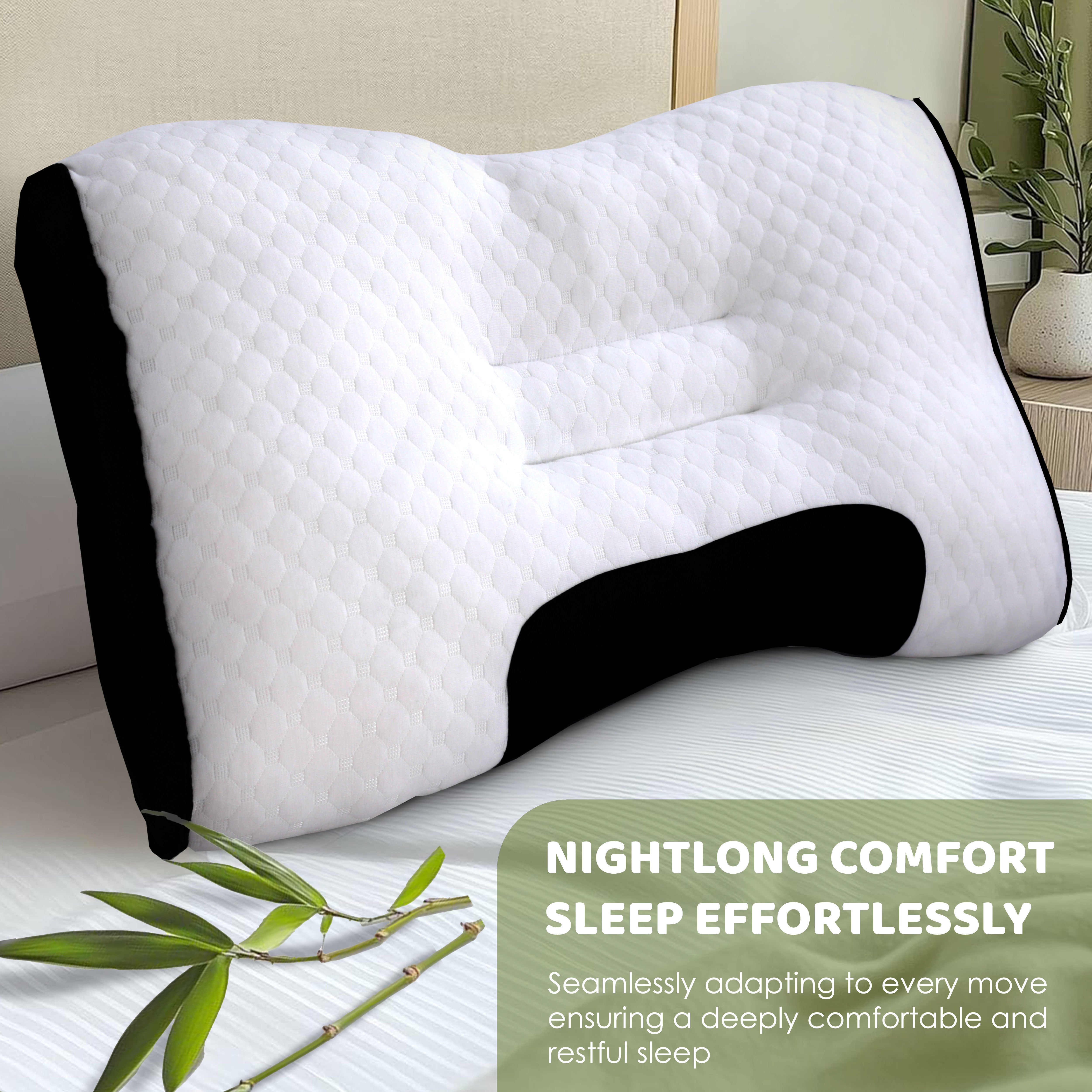 Gentle Cervical Bamboo Air Flow Neck Support Pillow Filled with Virgin Hollowfiber Odorless, Ergonomic Contour Design for Neck & Spine Alignment Soft, Hypoallergenic (Standard Size, Pack of 1 Pillow)