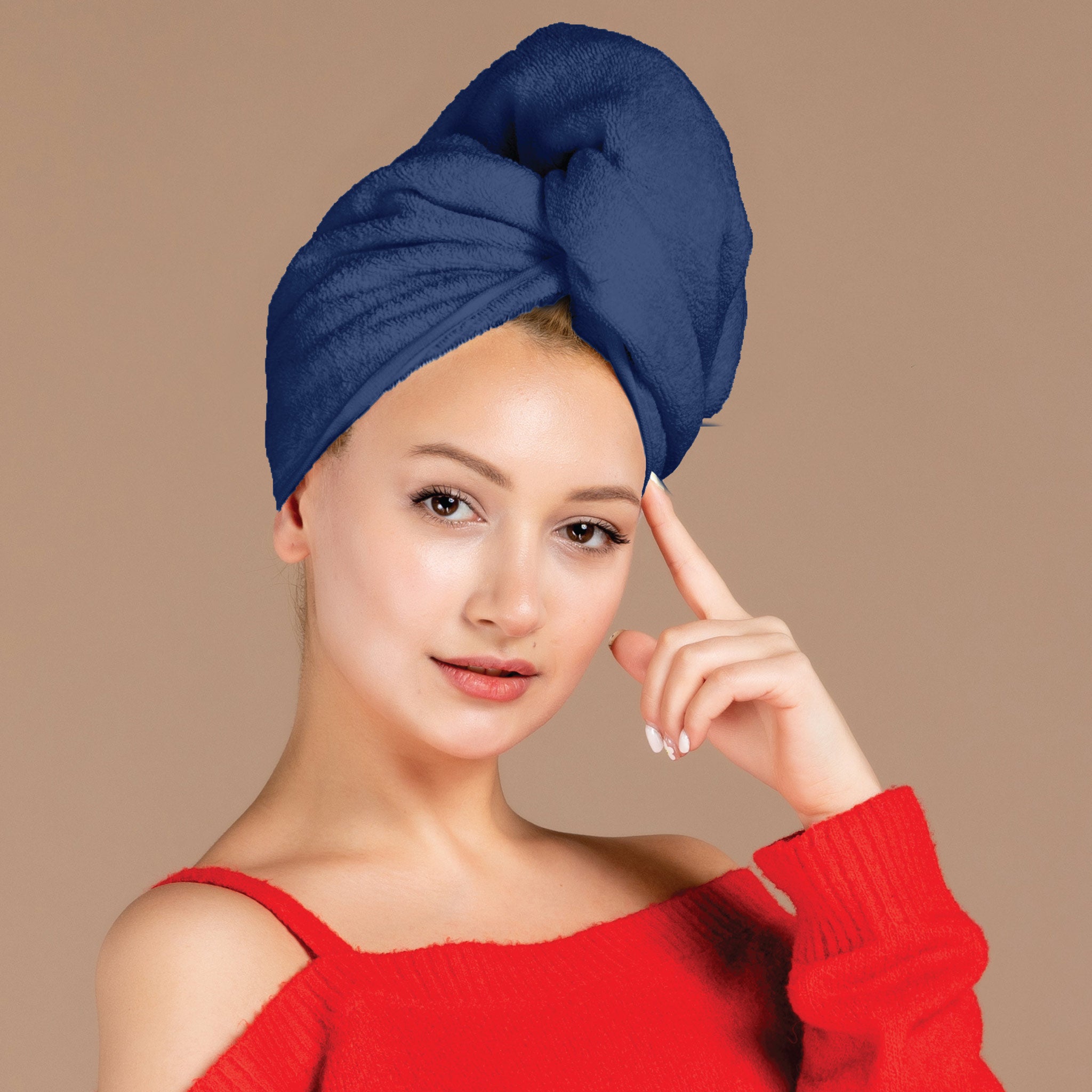 Siesta Zen Premium Combed 100% Cotton Hair Drying Towel Ultra Soft Quick-Dry Turban with Easy Button, Frizz-Free Wrap for Women & Kids, Super Absorbent for Curly, Long & Thick Hair