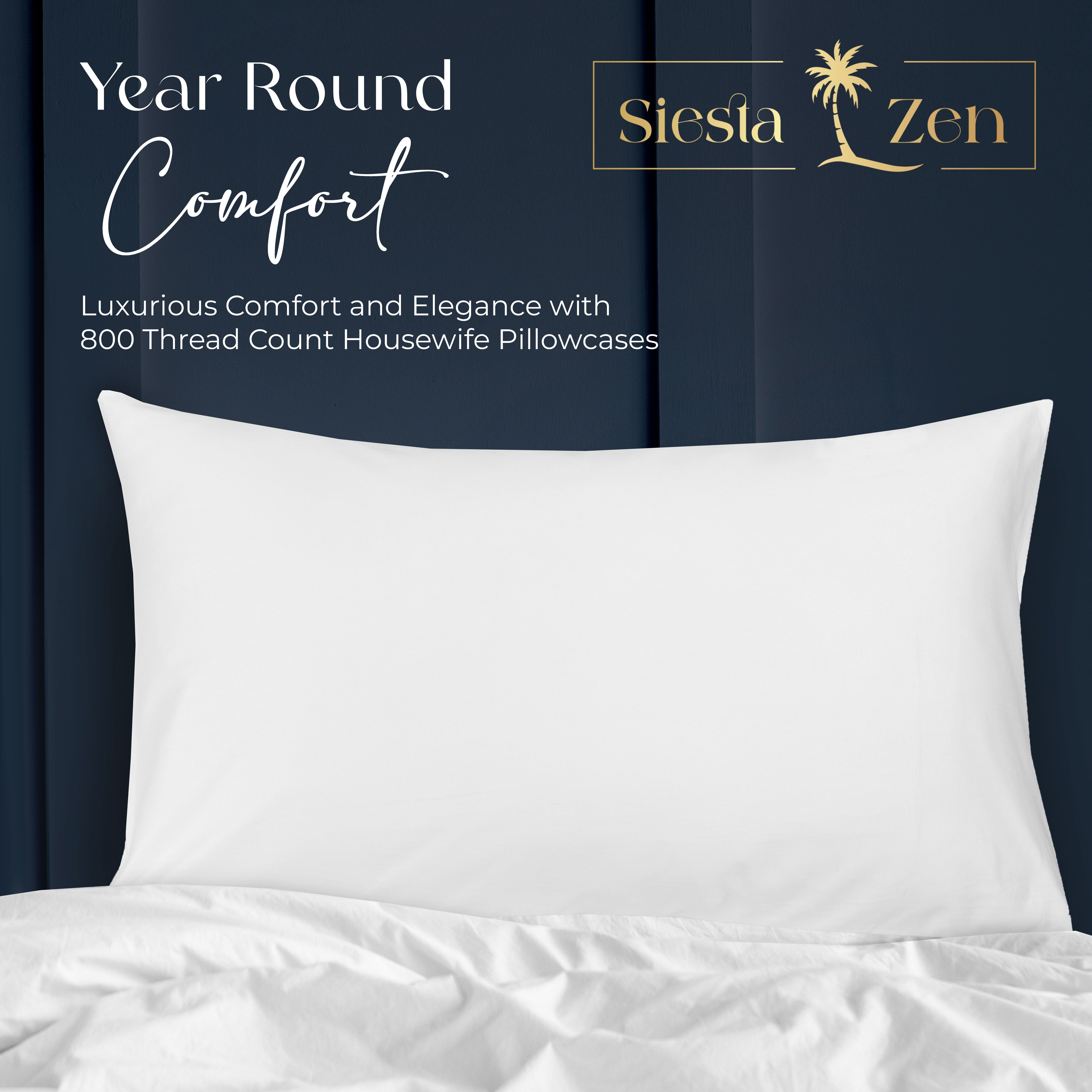Siesta Zen 100% Egyptian Cotton Housewife Pillowcases 800 Thread Count Luxury Cooling Sateen, Ultra-Soft, Silky & Hypoallergenic 5 star Hotel Quality Standard size 50x75cm Pair pack
