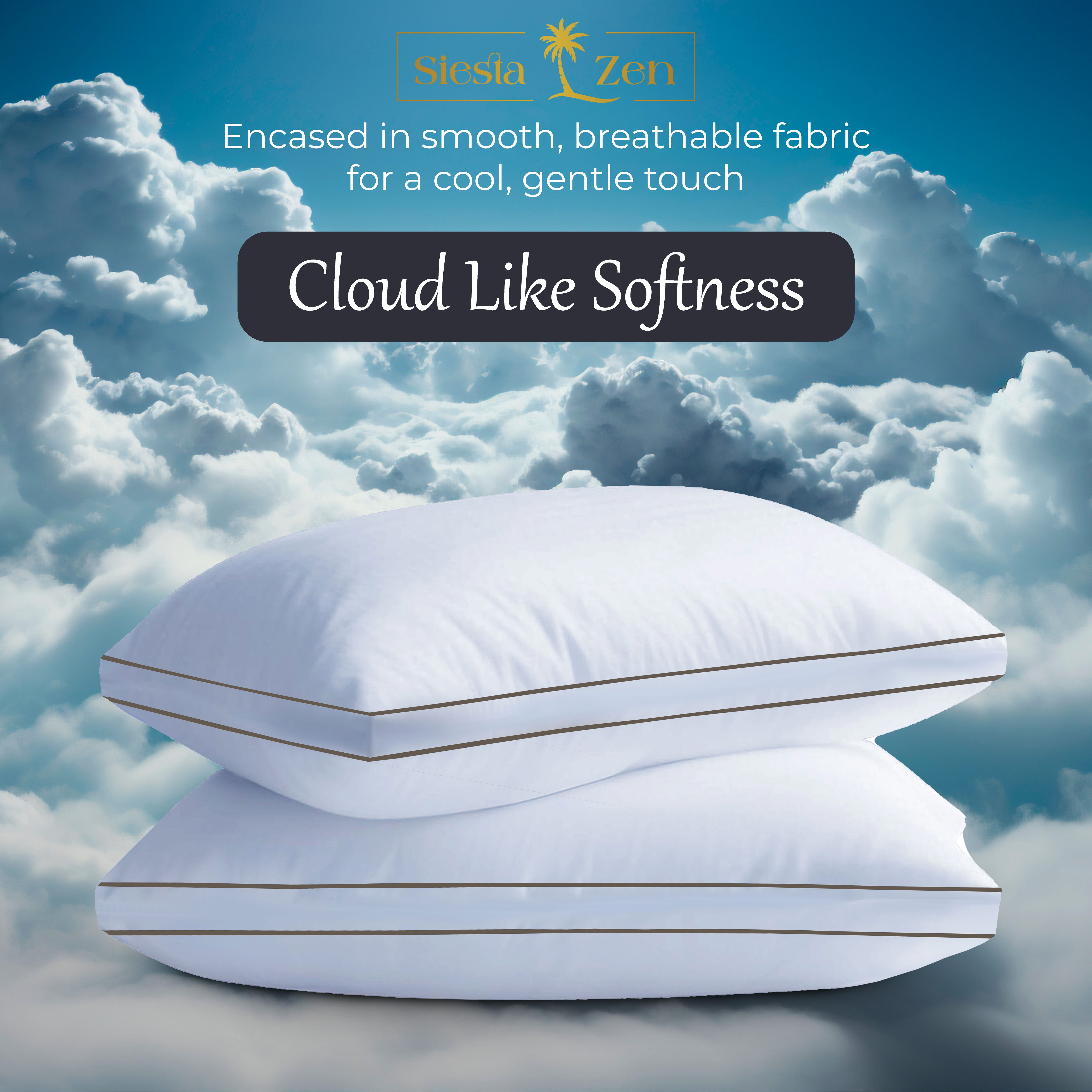 Hotel Quality Hollow-Fiber Filled Pillows (Pack of 2) – Plush Down-Alternative, Breathable, Hypoallergenic, Medium-Firm Support, Quick Bounce-Back, Double Piping Standard Pillows