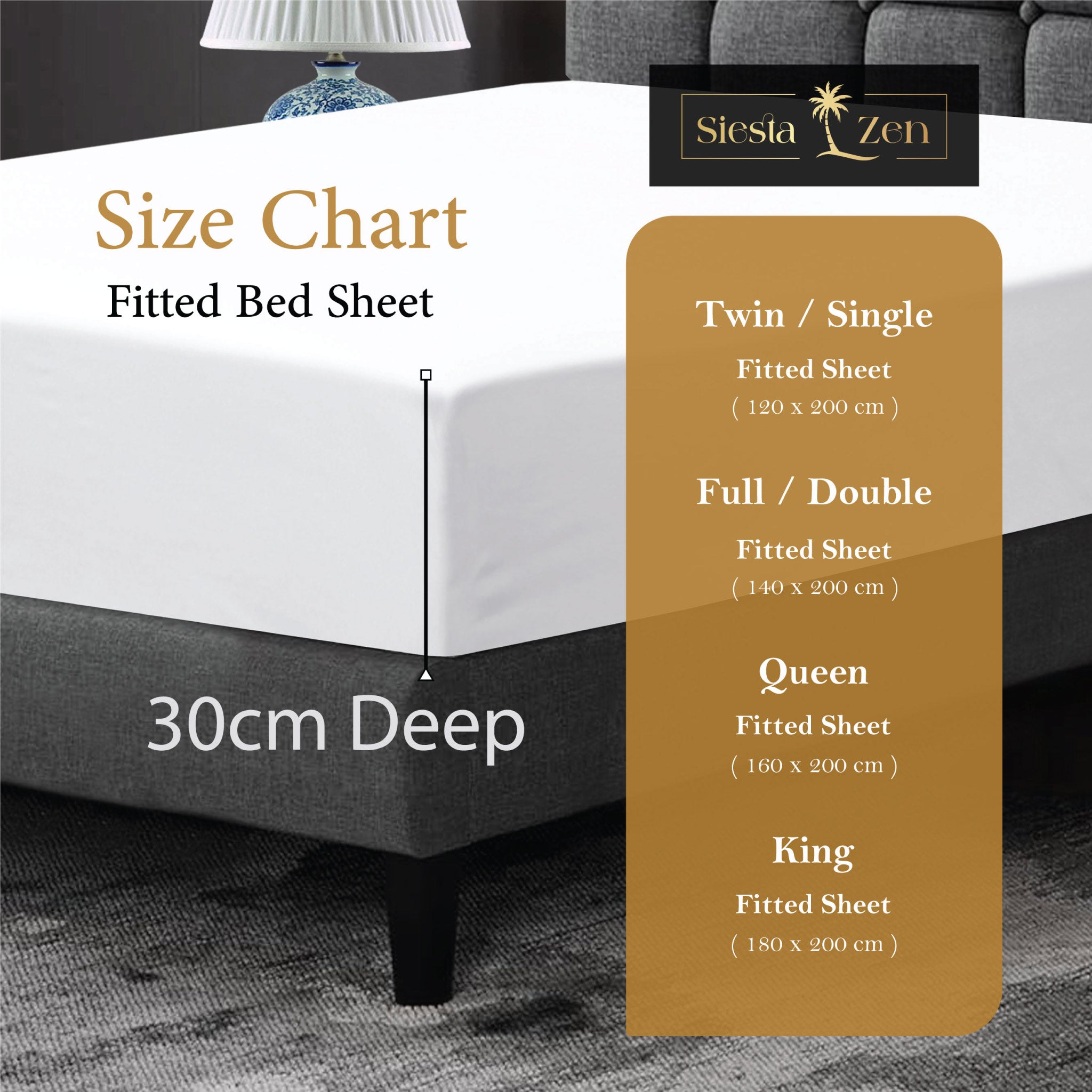 Siesta Zen 100% Egyptian Cotton Fitted Sheet – 300 Thread Count – Extra Deep 30cm Pocket