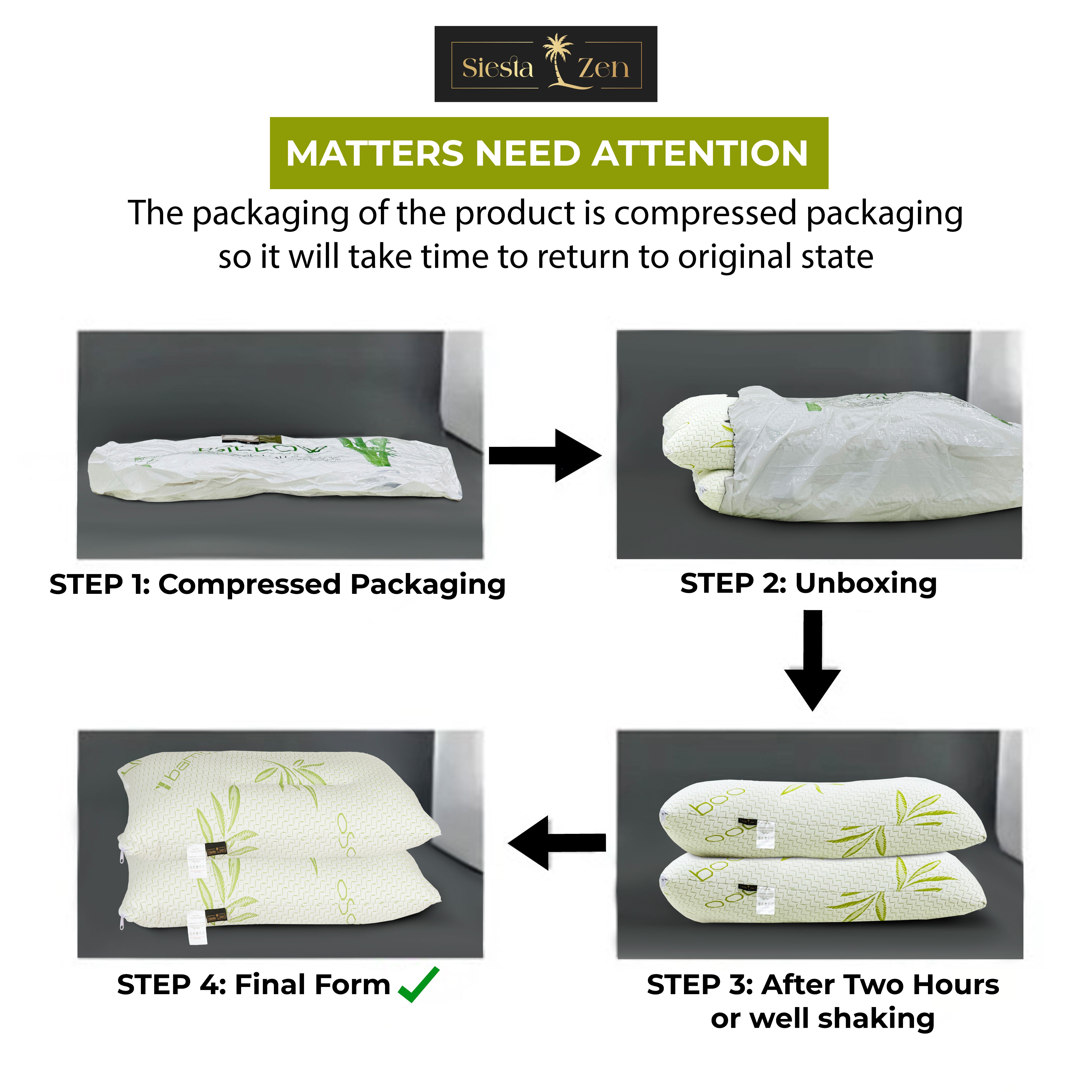 Ultimate Sleep Bamboo Filled Pillow (Pack of 2) Standard Size Ergonomic Bed Pillows with Zipper, Virgin Hollowfiber Fill, Hypoallergenic, Breathable, Cervical Neck Support for Side Sleepers (2, Green)