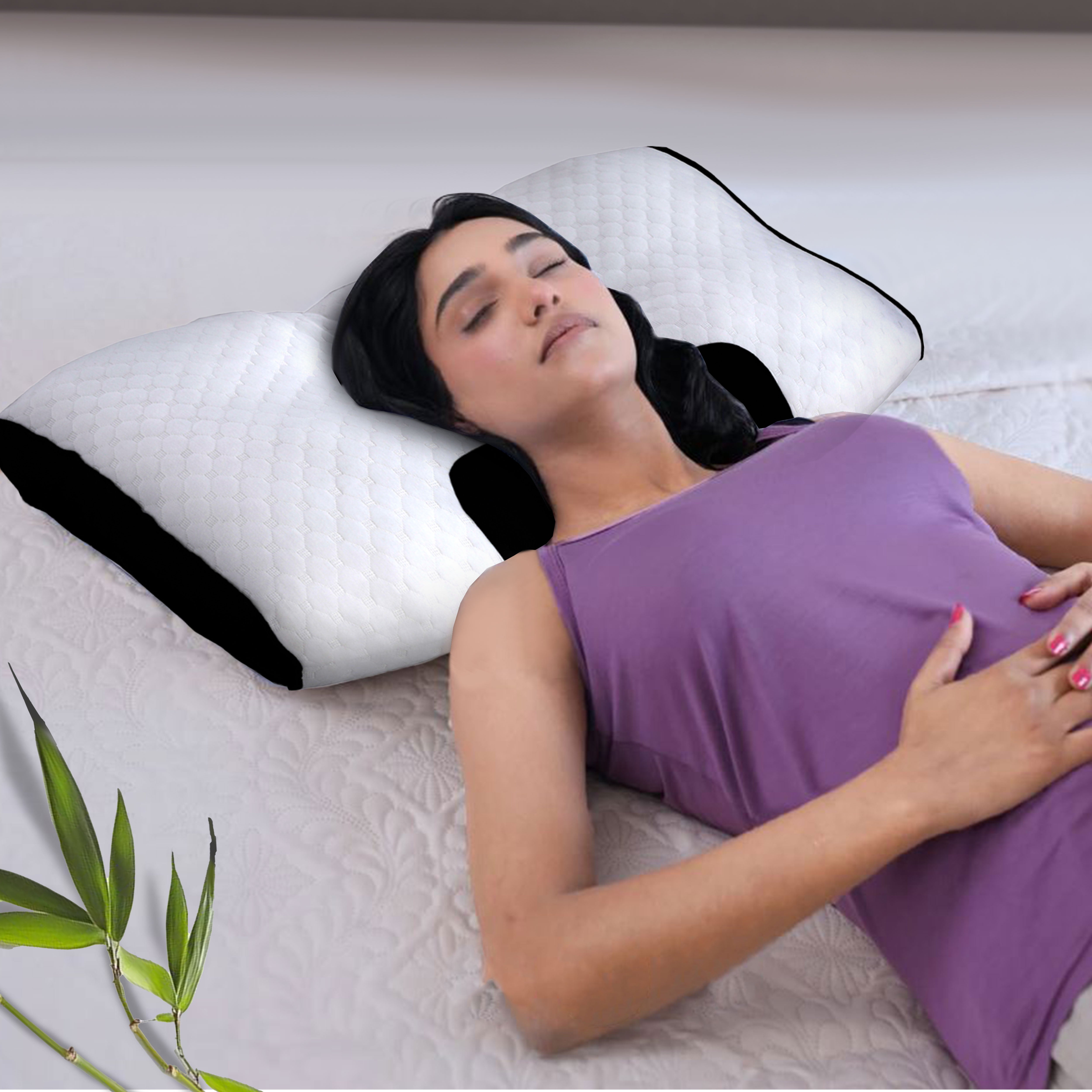 Bamboo Filled Pillow (Pack of 2) Standard Size Ergonomic Bed Pillows with Zipper, Virgin Hollow Fiber, Hypoallergenic, Breathable, Cervical Neck Support for Side Sleepers (2, White/AirFlow)